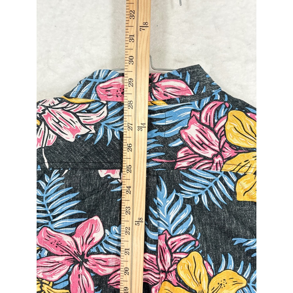 Levis Mens Medium Floral Tropical Short Sleeve Button Up Shirt Black Pink Yellow - Picture 6 of 7